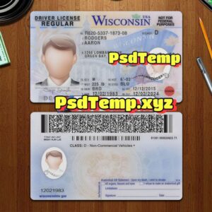 Editable blank Wisconsin drivers license template PSD