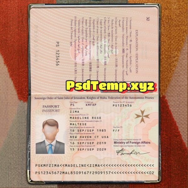 Malta Passport Template Psd